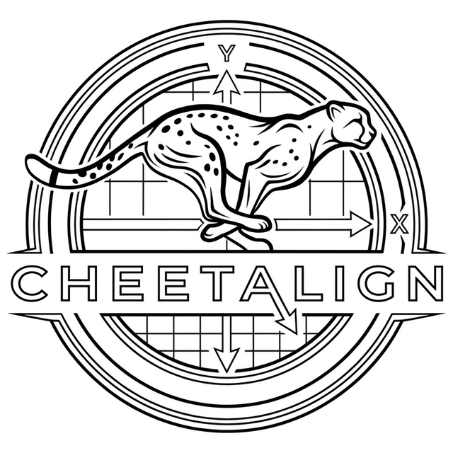 Cheetalign logo: a running cheetah inside a circular badge with X and Y axis arrows